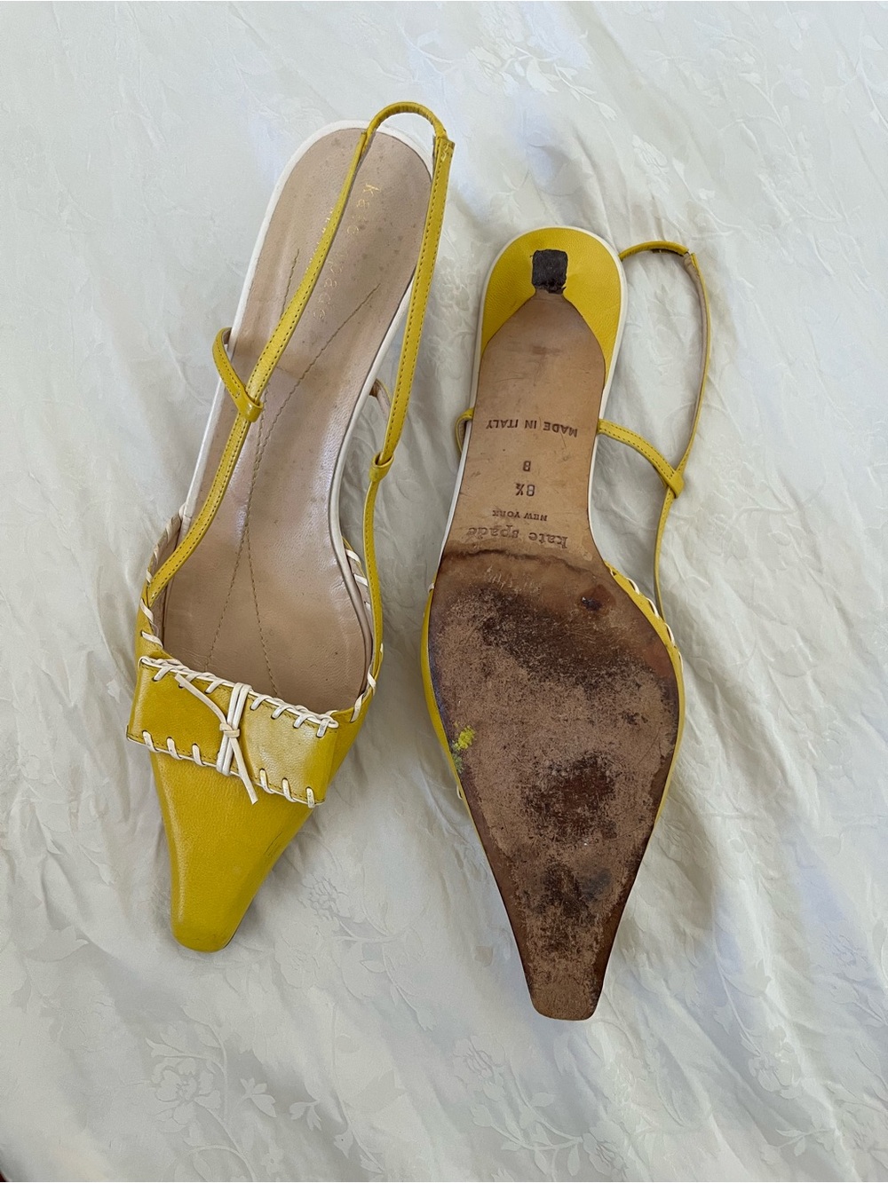 Vintage Yellow Leather Kate Spade Kitten Heels - Picture 2 of 4